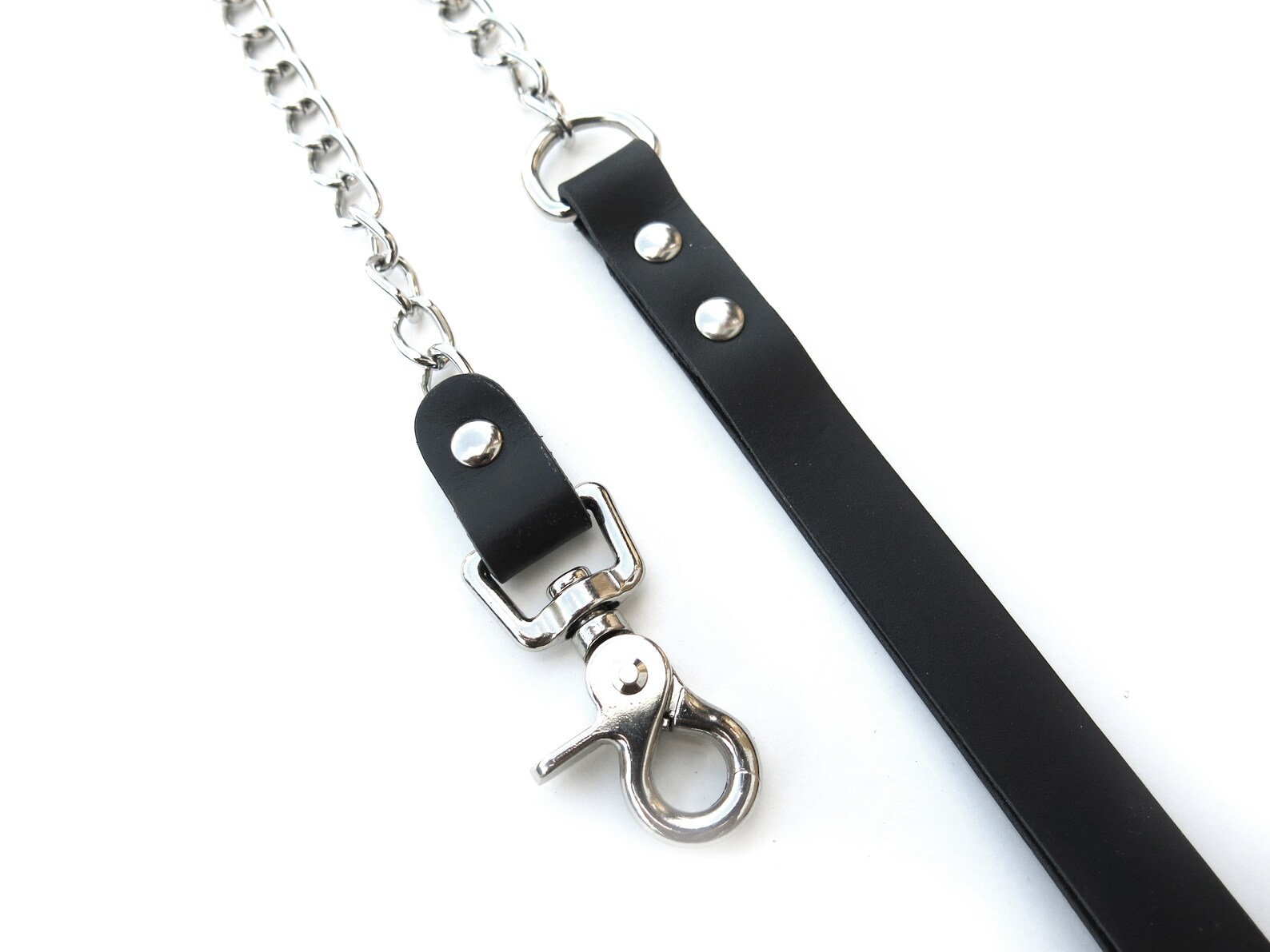 Leather Leash With Chain and Trigger Snap BDSM Bondage Leash Etsy