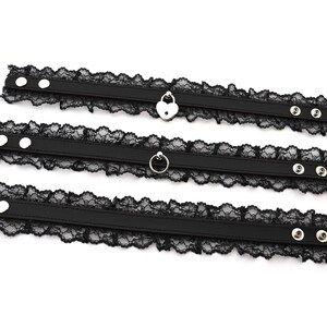 Leather BDSM Collar with Black Lace, Leather Bondage for Subs, Submissive O Ring Choker Kinky Gift image 4