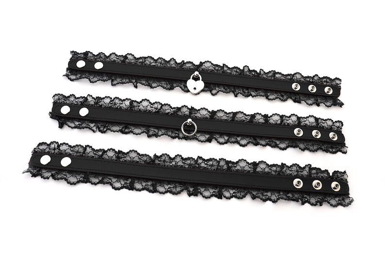Leather BDSM Collar with Black Lace, Leather Bondage for Subs, Submissive O Ring Choker Kinky Gift image 4