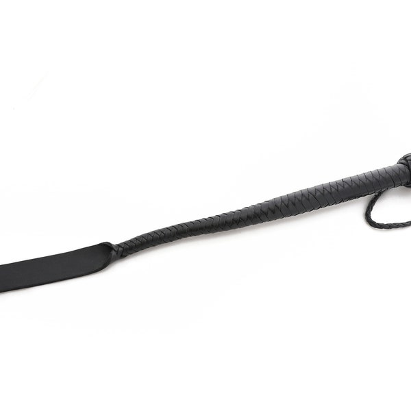 Dominatrix SM Whip in Leather for Light to Medium Impact Play and BDSM Fetish, 57cm 22.5 inches Long, Weighted and Balanced Submission Crop