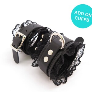 Leather BDSM Collar with Black Lace, Leather Bondage for Subs, Submissive O Ring Choker Kinky Gift image 8