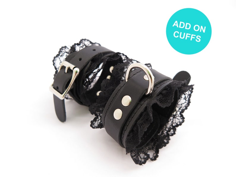 Leather BDSM Collar with Black Lace, Leather Bondage for Subs, Submissive O Ring Choker Kinky Gift image 8