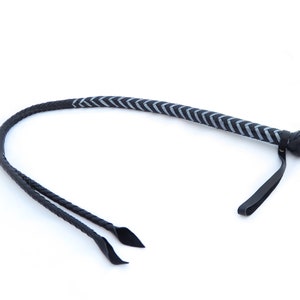 Leather Twin Tail Whip in Metallic Blue and Black Leather, Signal Whip with Leather Handle for Wrist. Bullwhip