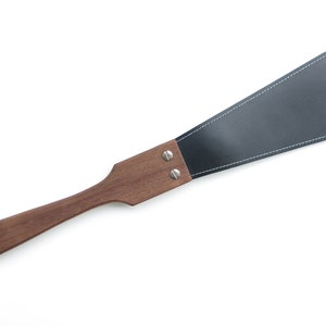 Paddle in Leather & Wood, Premium and Handcrafted Kink Toys, Leather Strap Handle