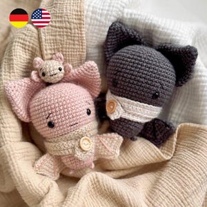 Häkelanleitung Amigurumi Fledermaus Batsy und Little Boo (Deutsch, English) Crochet Pattern Bat Batsy and Little Boo