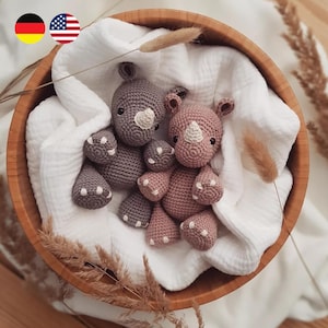 Patrón de Ganchillo Amigurumi Rinoceronte Nashorn Pino (Alemán, Inglés) Patrón de Ganchillo Rinoceronte Pino
