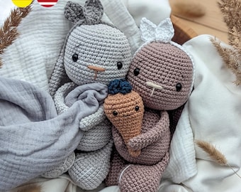 Häkelanleitung Amigurumi Häschen Lotta und Möhre (Deutsch, English) Crochet Pattern Bunny Lotta and Baby Carrot, NO SEWING