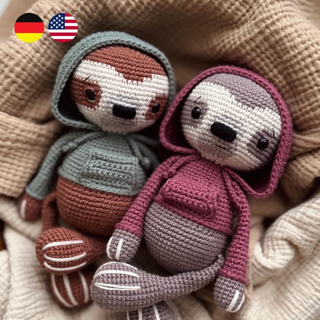 Crochet Pattern Amigurumi Sloth Sam (german, English) Crochet Pattern ...