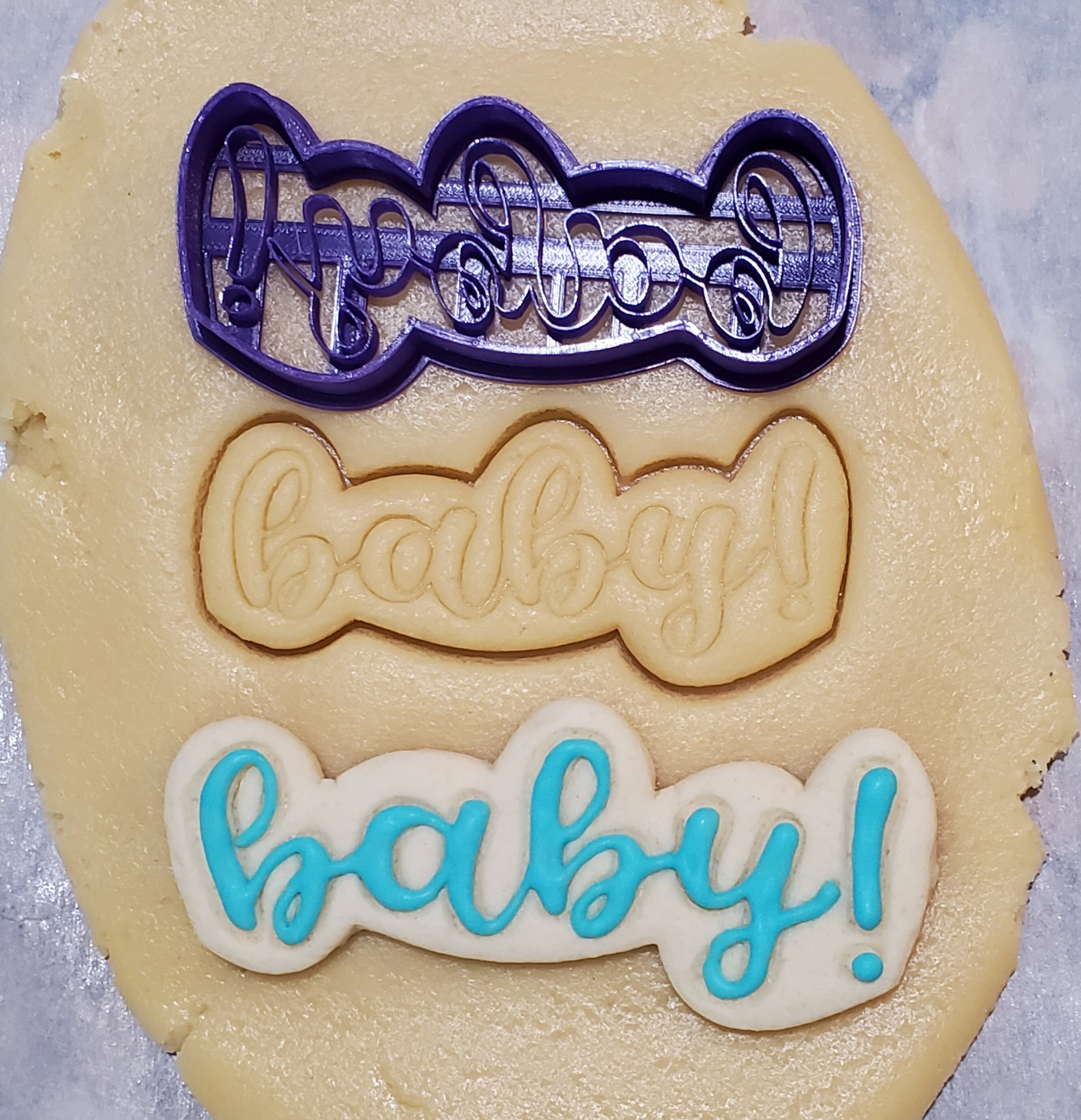 4 Baby in cursive Cookie or Fondant Cutter with builtin Etsy