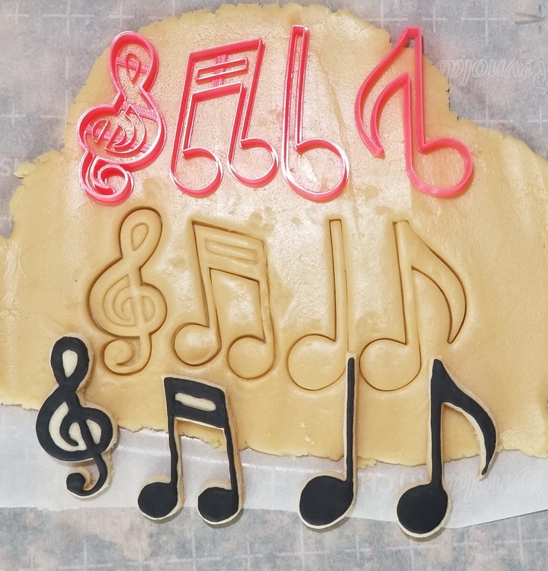 4 Piece Music Note Cutters With Imprint Treble Clef Quarter Etsy