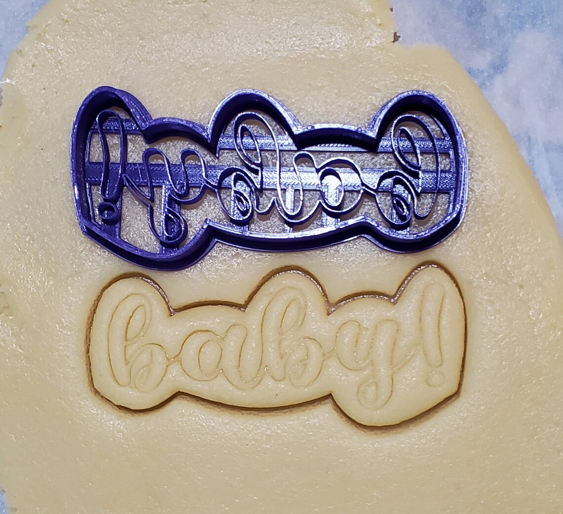 4 Baby in cursive Cookie or Fondant Cutter with builtin Etsy