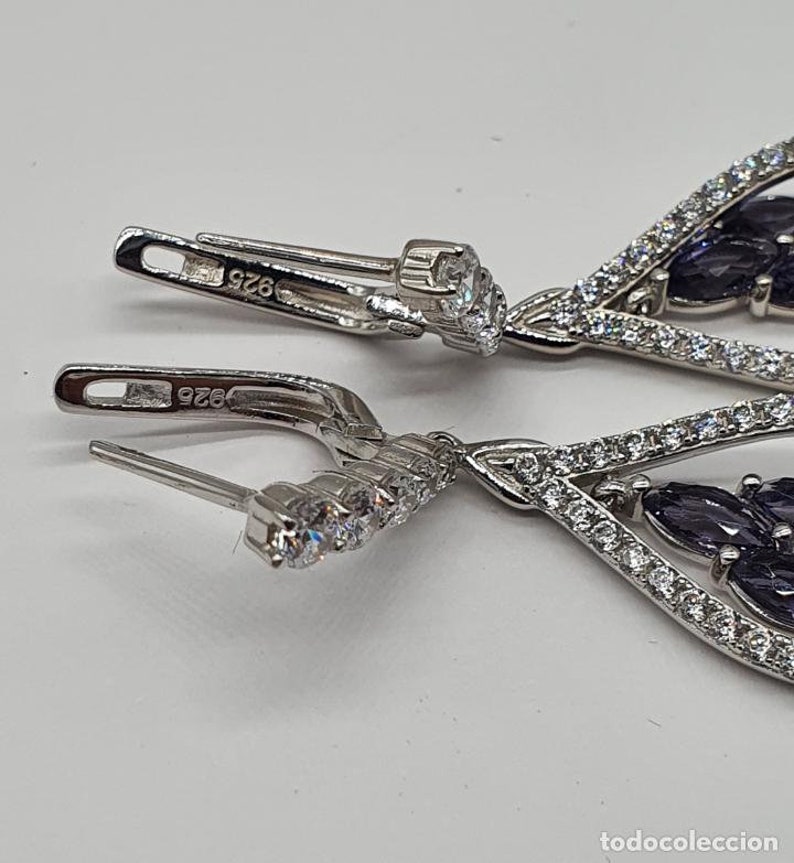 amethysts and 18k white gold bath Art deco earrings in sterling silver zirconia