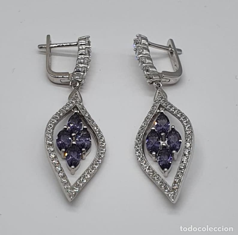 amethysts and 18k white gold bath Art deco earrings in sterling silver zirconia