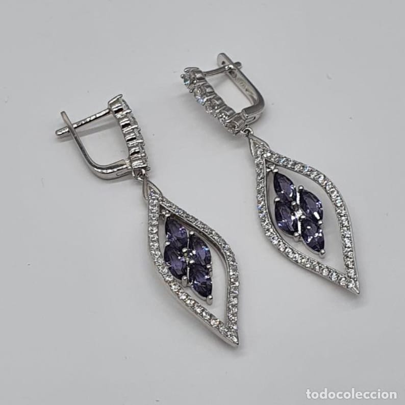 amethysts and 18k white gold bath Art deco earrings in sterling silver zirconia