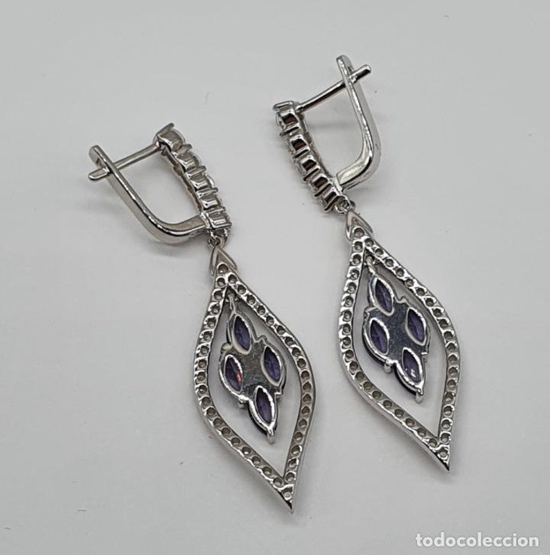 amethysts and 18k white gold bath Art deco earrings in sterling silver zirconia