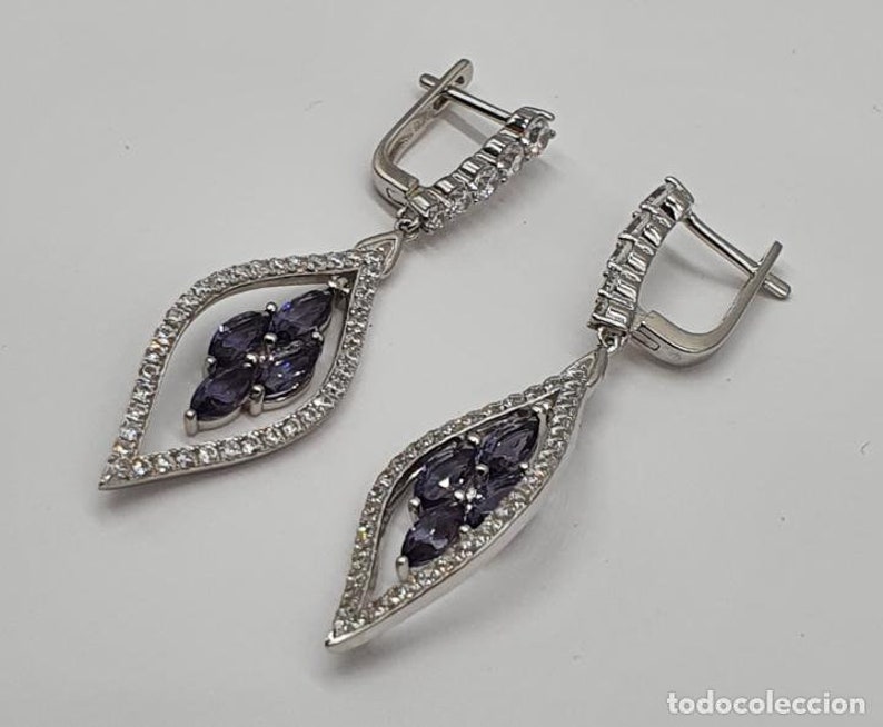 amethysts and 18k white gold bath Art deco earrings in sterling silver zirconia