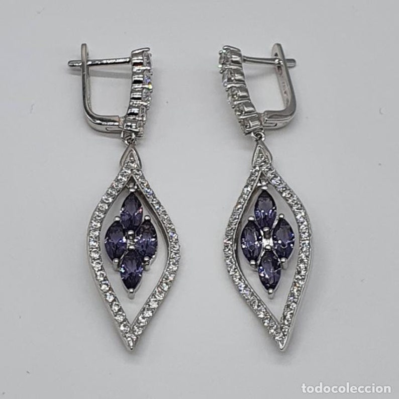 amethysts and 18k white gold bath Art deco earrings in sterling silver zirconia