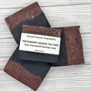 Peppermint, Ginger & Tea Tree CP Soap with Aloe, Charcoal and Rosehips