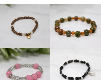 Last Chance Sale - Beaded Stretch Bracelet Lot of 4 - Assorted Colours and Styles - Small/Medium Size - Stackable or Wear Alone