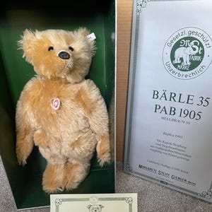 Vintage Steiff Barle Bear 35 PAB Replica: Mohair, 45cm, New in Box