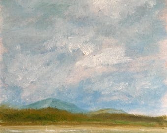 Original Oil Painting Scotland Landscape With Loch and Mountains