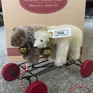 Rare Vintage STEIFF Galop Teddy 1926 Replica - Brown & White, Boxed with COA