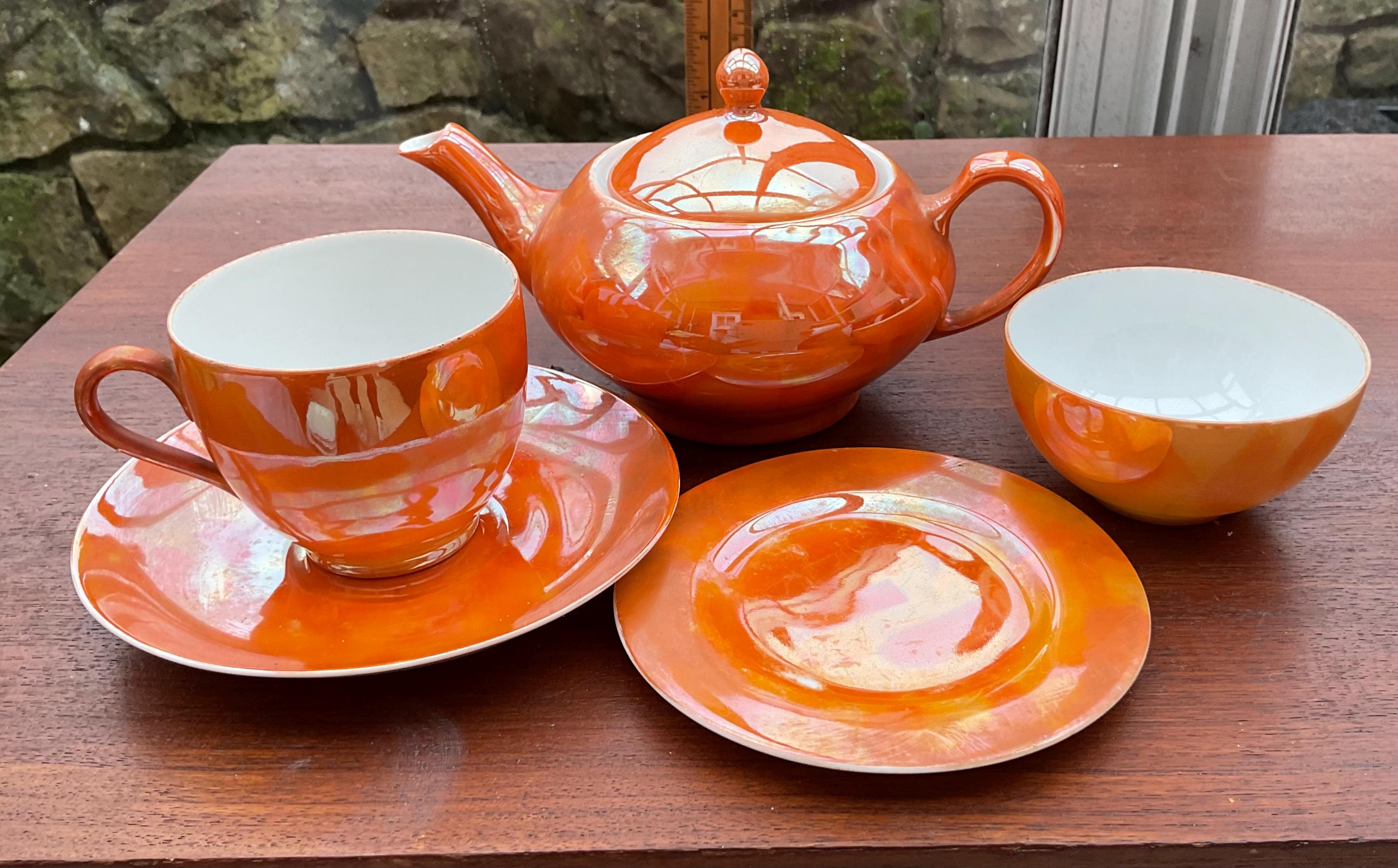 Orange Lustreware Tea Set - Etsy