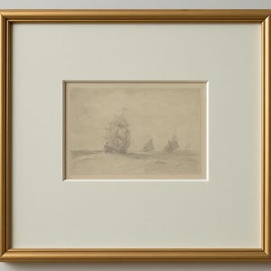 Schizzo originale del XIX secolo di Henry Barlow Carter raffigurante una scena marittima con una nave in un mare in tempesta