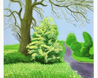David Hockney Ankunft des Frühlings Originales Galerie Ausstellungsposter 47.5 x 66 cm