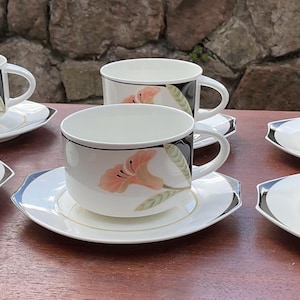 Juego de 6 tazas y platillos de porcelana Villeroy & Boch IRIS, de hueso. SIN USAR.