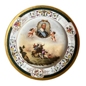 Antique Meissen Porcelain Cabinet Plate – Hand-Painted Cherubs & Cavalry Scene – 9.5” – Rococo Style