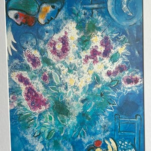 Marc Chagall Natura morta con fiori Stampa litografica offset Stampa artistica autorizzata su carta pesante montata e con passepartout pronta per l'incorniciatura