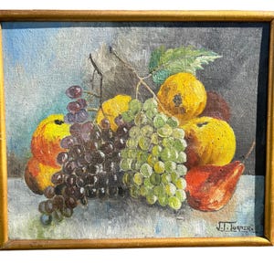Still Life Oil Painting Of Fruit Signed J.T. Turner Early 20th Century Oil Painting Original Art 12x10 inches.