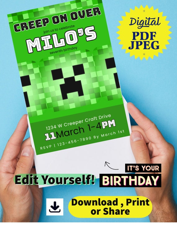 Invitación de cumpleaños de Minecraft Descarga digital -  España