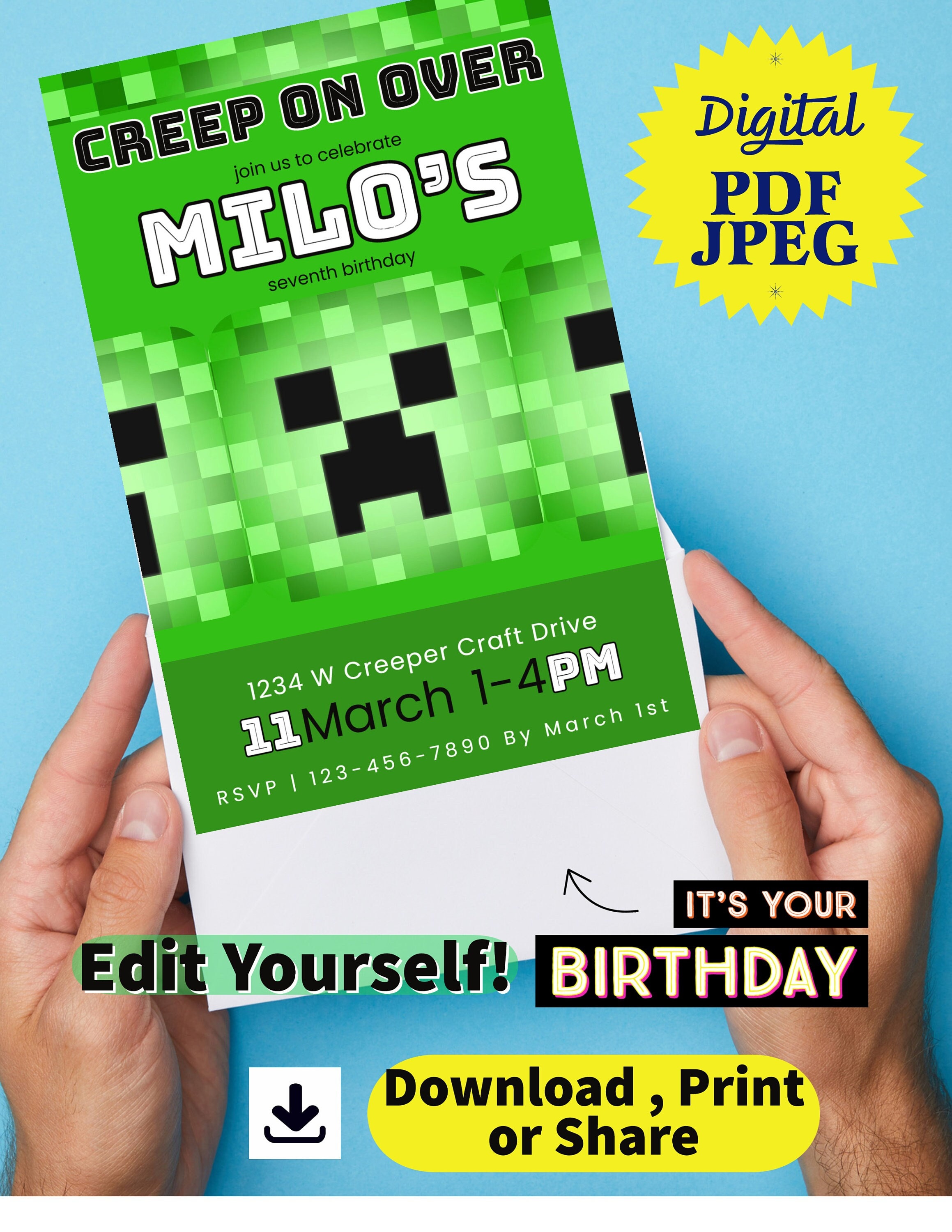 De Plantilla de Invitaciones de Cumpleaños de Minecraft