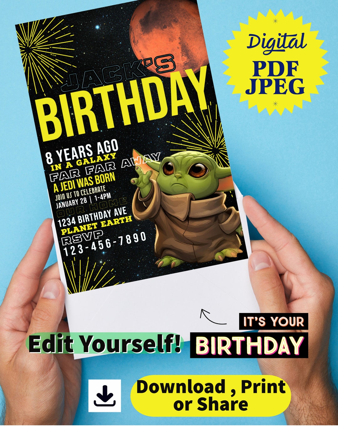 Star Wars Baby Yoda Invitation Etsy