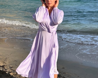 Lilac Wrap Dress - Romantic Cocktail Dress for Prom or Summer