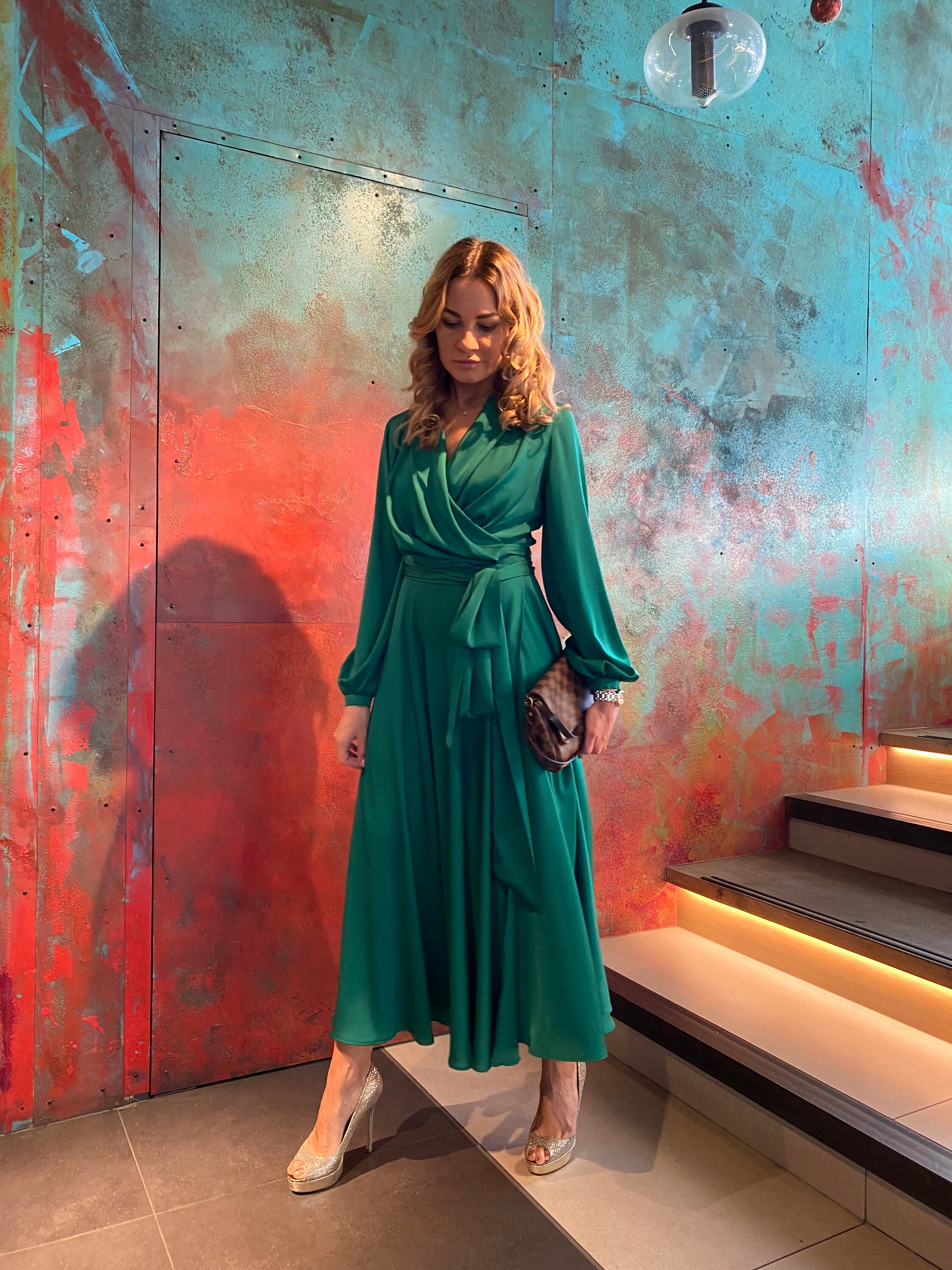 Green Christmas satin dress emerald Xmas cocktail outfit XL Etsy