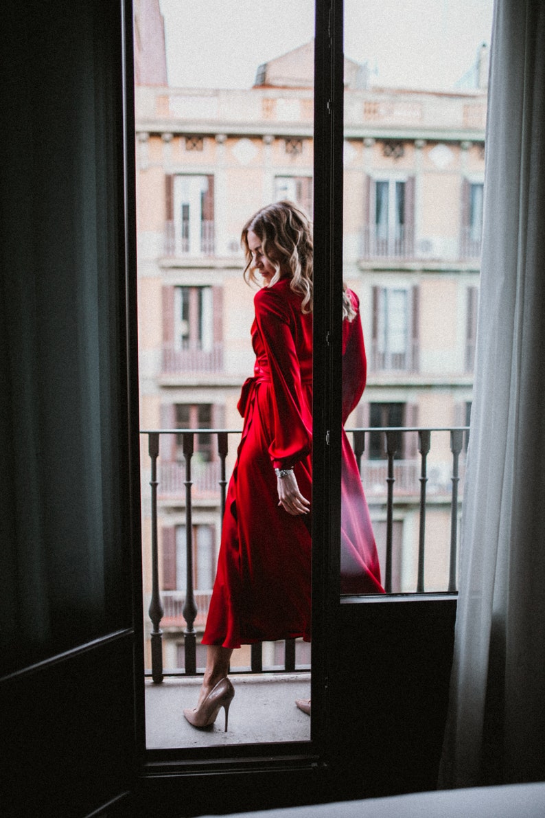 Mothers Day Gift Red Satin Wrap Dress 90s Red Dress 70s Wrap image 4