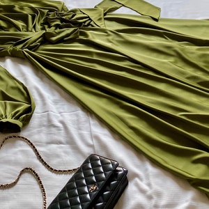 1920s dress, laura ashley style dress, olive dress, silk dress, khaki dress, prom dress, bridesmaid dress, 90s dress, Xmas dress, New year