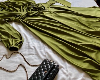 1920s dress, laura ashley style dress, olive dress, silk dress, khaki dress, prom dress, bridesmaid dress, 90s dress, Xmas dress, New year