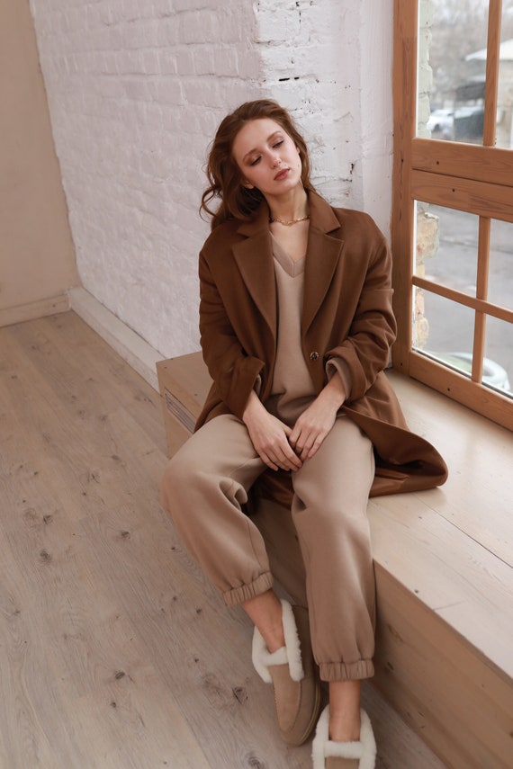 Women Track Suit Beige Women Wool Coat Brown Set, Casual Jumpsuit  Sweatshirt Sport Suit Women, Sport Wear Outdoor Suit Coat 