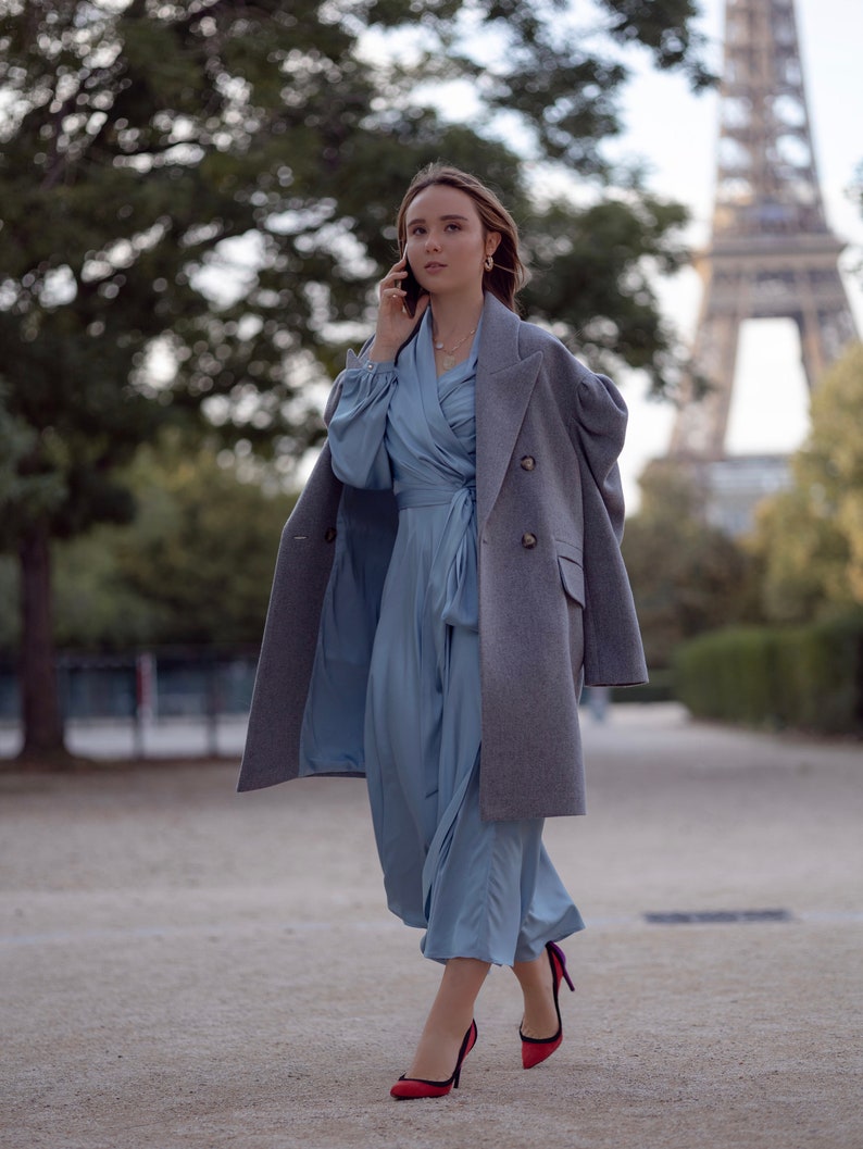 Cashmere wool gray coat women, luxury high end coat max mara style image 6