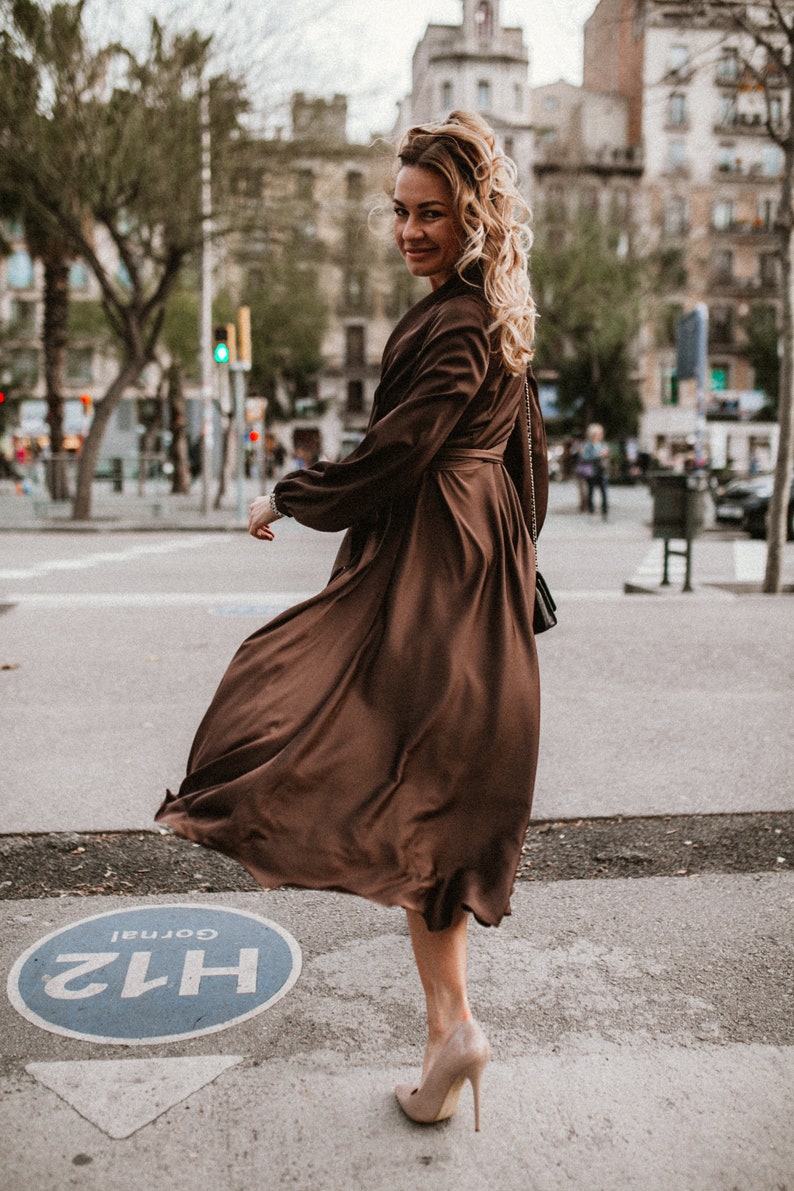 silk dress silky dress 50/'s evening dress 90s dress prom dress bridesmaid dress brown dress 1920s dress dress for wedding