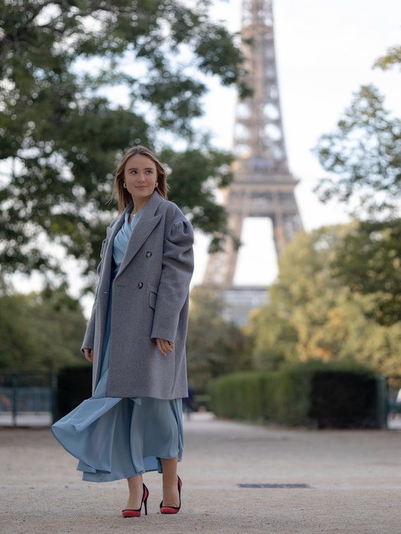 Manteau gris laine cachemire femme, manteau luxe haut de gamme max mara  style -  France