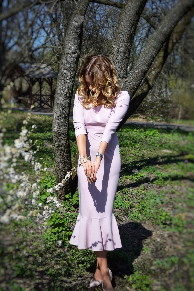 viscose dress Dusty Rose Bridesmaid Dress Mermaid bridesmaid dress max mara 1920s dress Pink Office Dress ariana grande dress