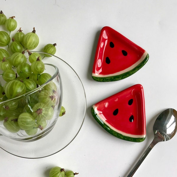 Watermelon Spoon Rest Set, Handmade Ceramic Kitchen Accessory