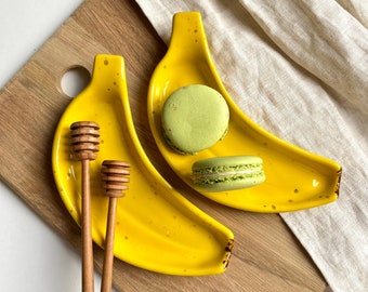 Banana Plate, Handmade Ceramic Tableware, Yellow Fruit Home Decor