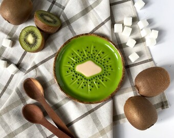 Kiwi Small Plates, Handmade Pottery Tableware, Green Ceramic Kitchenware Gift for Cook Lover, Gift For Fruit Lover, Unique Housewarming Gift