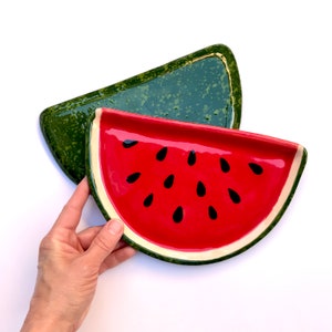 Watermelon Plate, Handmade Ceramic Kitchenware, Red Watermelon Kitchen Decor, Cute Gift for Watermelon Lover,